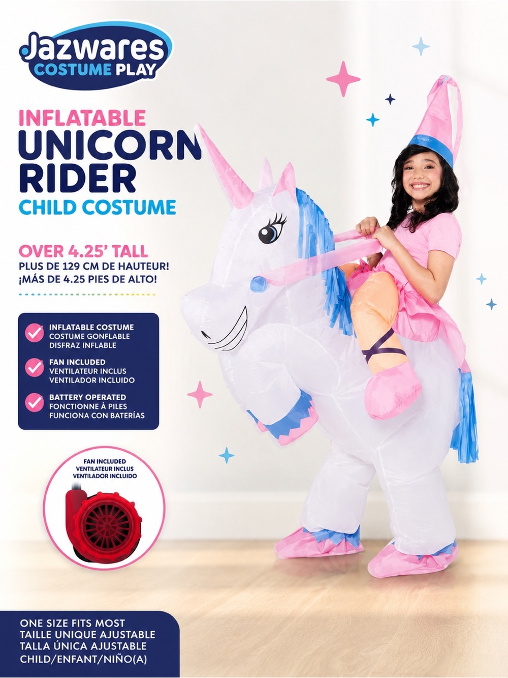 Jazwares Inflatable Unicorn Rider Kids Costume - Pink & White
